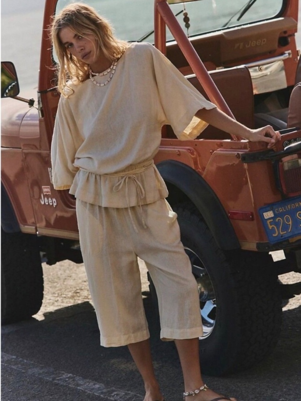 NWT Free People Linen Capri Set, Size Large